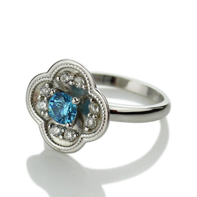 Birthstone Blossoming Love Engagement Ring Sterling Silver  - All Birthstone™