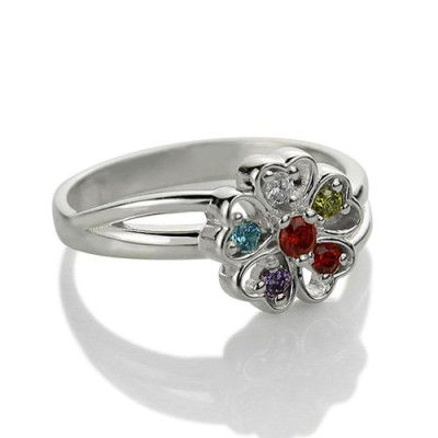 Promise Flower Ring Engraved Name  Birthstone Sterling Silver  - All Birthstone™