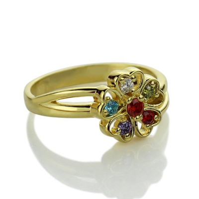 Birthstone Flower Promise Ring with Name 18ct Gold Plated  - All Birthstone™
