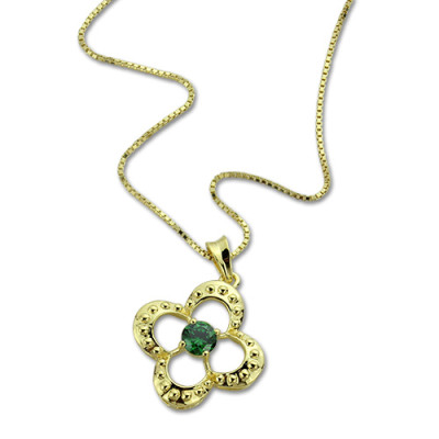 Clover Lucky Charm Necklace with Birthstone 18ct Gold Plated  - All Birthstone™