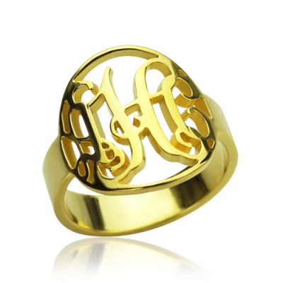 Custom Circle Cut Out Monogrammed Ring 18ct Gold Plated - All Birthstone™