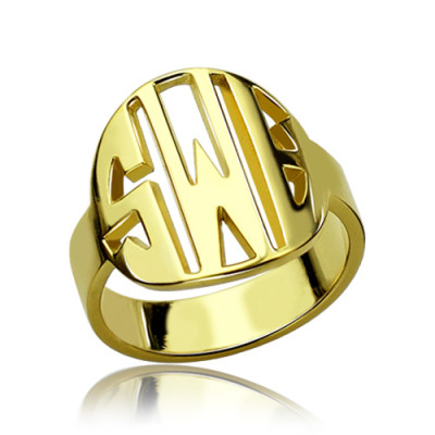 Personalised Block Circle Monogram Ring 18ct Gold Plated - All Birthstone™