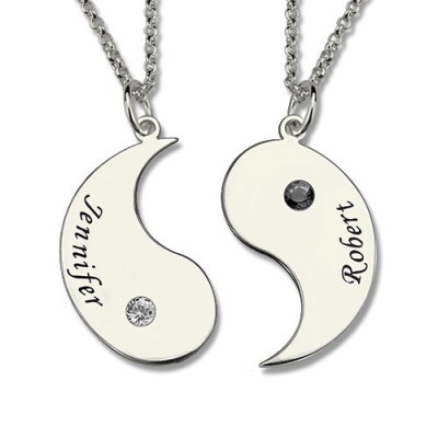 Gifts for Him  Her - Yin Yang Necklace Set with Name  Birthstone  - All Birthstone™