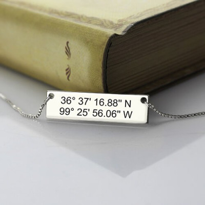 Custom Silver Latitude Longitude Coordinates Address Necklace - All Birthstone™
