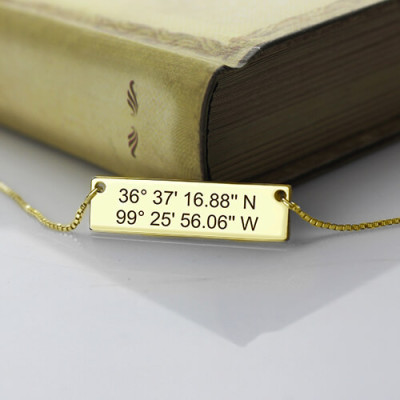 GPS Map Nautical Coordinates Necklace 18ct Gold Plated - All Birthstone™