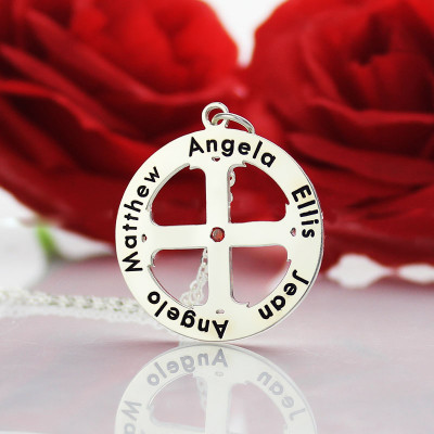 Family Circle Cross Name Necklace Silver - All Birthstone™