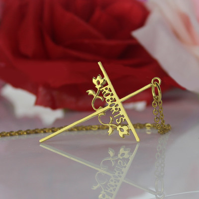 Gold Plated 952 Silver Cross Name Necklaces with Rose - All Birthstone™