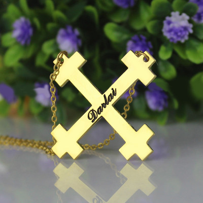 Gold Plated Silver Julian Cross Name Necklaces Troubadour Cross - All Birthstone™
