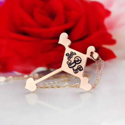 Custom 18ct Rose Gold Plated Cross Monogram Necklace - All Birthstone™