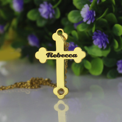 18ct Gold Plated 925 Silver Rebecca Font Cross Name Necklace - All Birthstone™
