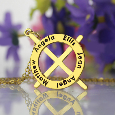 Gold Plated Silver Latin Style Circle Cross Necklace with Any Names - All Birthstone™