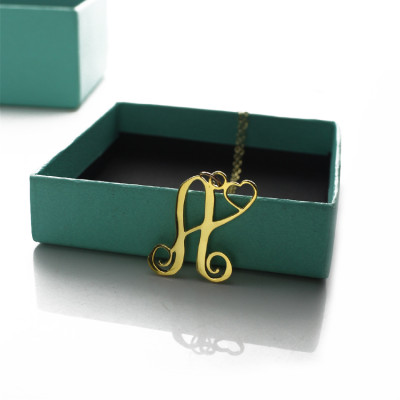 Personalised One Initial With Heart Monogram Necklace in 18ct Solid Gold - All Birthstone™