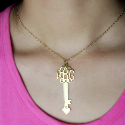 18ct Gold Plated Key Monogram Initial Necklace - All Birthstone™