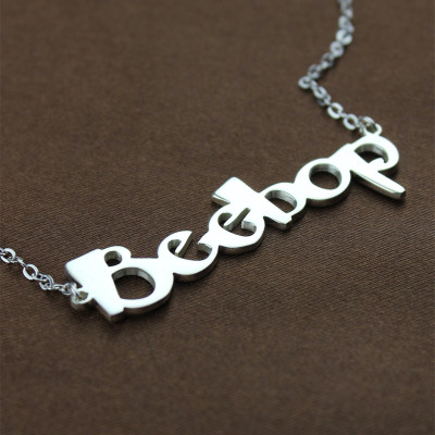 Solid White Gold Personalised Beetle font Letter Name Necklace - All Birthstone™
