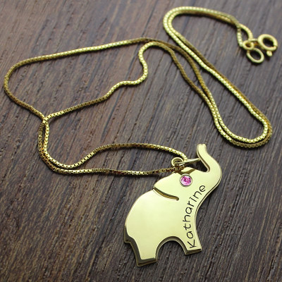 Elephant Lucky Charm Necklace Engraved Name 18ct Gold Plated - All Birthstone™