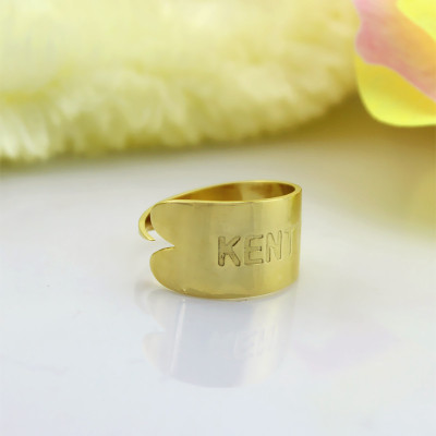 18ct Gold Plated Name Engraved Cuff Rings - All Birthstone™