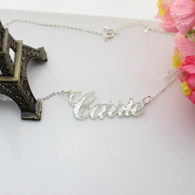 Carrie Silver Glitter Acrylic Name Necklack - All Birthstone™