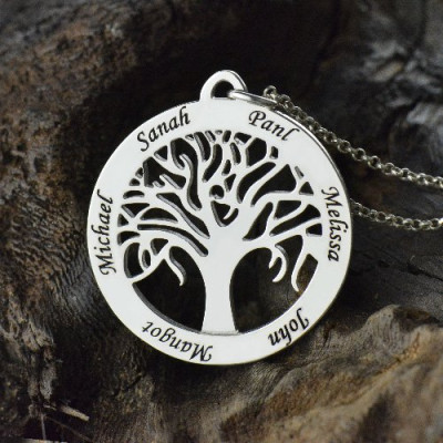 Tree Of Life Necklace Engraved Names in Silver - All Birthstone™