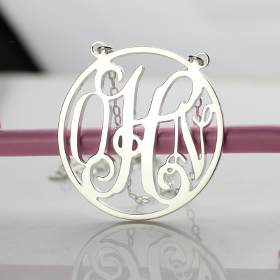 Circle 18ct Solid White Gold Initial Monogram Name Necklace - All Birthstone™