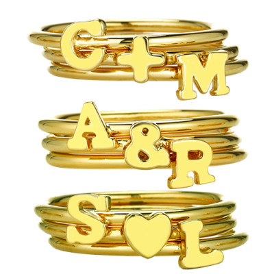 Stackable Initial Ring 18ct Gold Plated - All Birthstone™