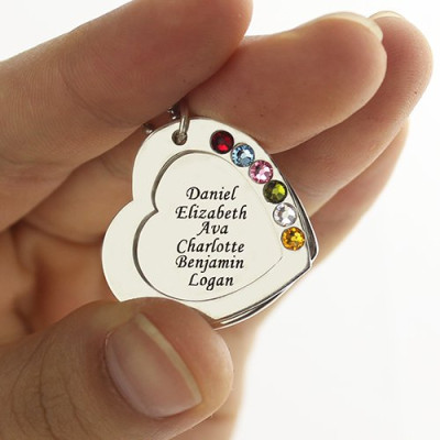 Heart Family Necklace With Birthstone Sterling Silver  - All Birthstone™
