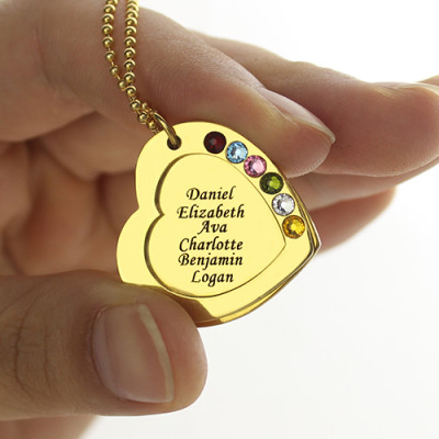 Heart Birthstones Necklace For Mother In Gold  - All Birthstone™