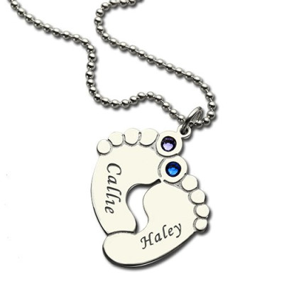 Personalzied Baby Feet Name Necklace with Birthstone Silver  - All Birthstone™