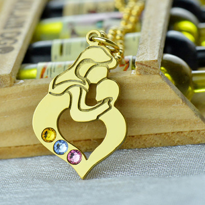 Personalised Mother Child Necklace with Birthstone Gold Plated Silver  - All Birthstone™
