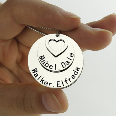 Disc Family Pendant Necklace Engraved Names in Silver - All Birthstone™