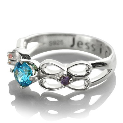 Customised Infinity Promise Ring With Name  Birthstone for Her Silver  - All Birthstone™