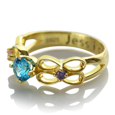 Birthstone Infinity Promise Ring With Name 18ct Gold Plated  - All Birthstone™