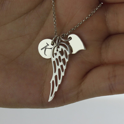 Girls Angel Wing Necklace Gifts With Heart  Initial Charm - All Birthstone™