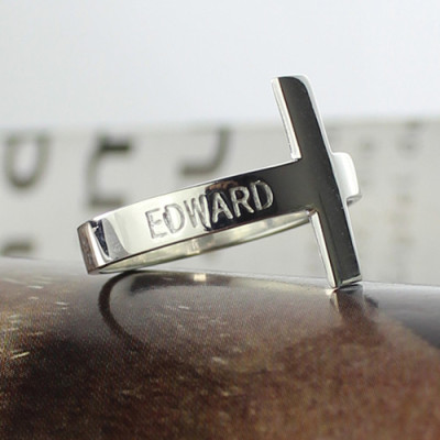 Engraved Name Cross Rings Sterling Silver - All Birthstone™