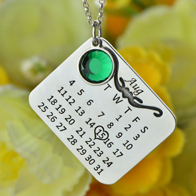 Birthstone Birthday Calendar Necklace Gifts Sterling Silver  - All Birthstone™