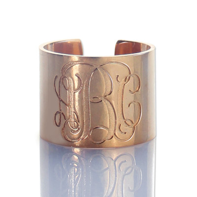 Engraved Monogram Cuff Ring Rose Gold - All Birthstone™
