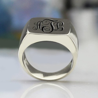 Personalised Signet Ring Sterling Silver with Monogram - All Birthstone™