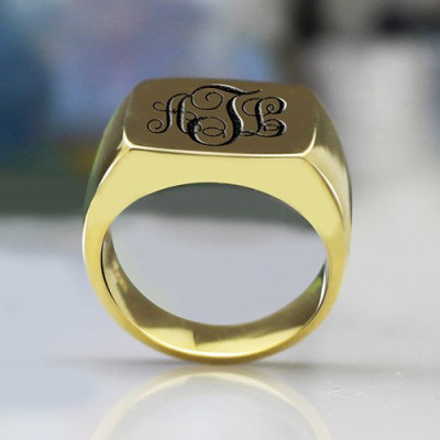 Custom 18ct Gold Plated Monogram Signet Ring - All Birthstone™