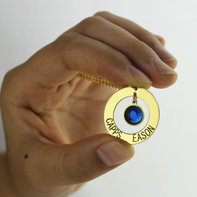 Personalised Circle Name Necklace With Birthstone 18ct Gold Plated Silver  - All Birthstone™