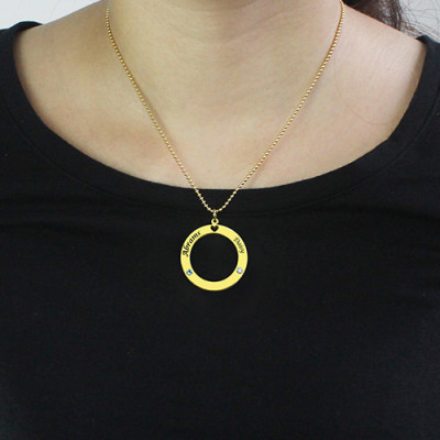 Circle of Love Name Necklace with Birthstone 18ct Gold Plated Silver  - All Birthstone™