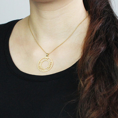 18ct Gold Plated Roman Numeral Disc Necklace - All Birthstone™