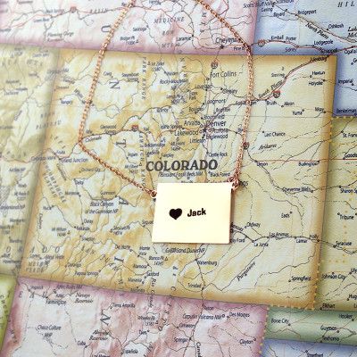 Custom Colorado State Shaped Necklaces With Heart  Name Rose Gold - All Birthstone™