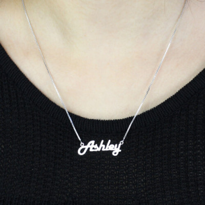 Sterling Silver Retro Name Necklace - All Birthstone™