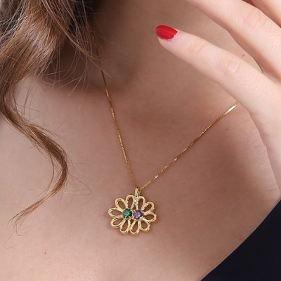 Personalised Double Flower Pendant with Birthstone 18ct Gold Plated Silver  - All Birthstone™