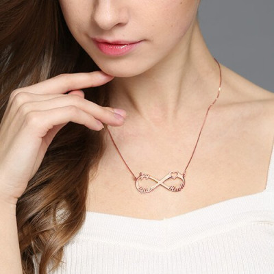 Heart Infinity Necklace 3 Names 18ct Rose Gold Plated - All Birthstone™
