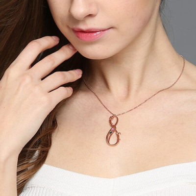 Vertical Infinity Sign Necklace with Birthstones 18ct Rose Gold Plated  - All Birthstone™