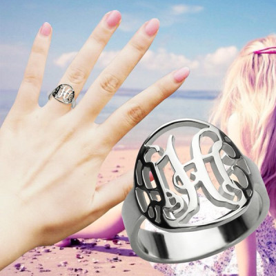 Cut Out Monogram Initial Ring Sterling Silver - All Birthstone™
