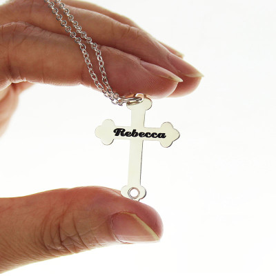 Silver Rebecca Font Cross Name Necklace - All Birthstone™