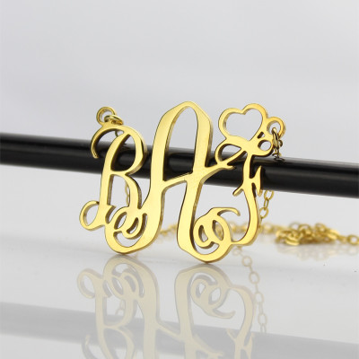 Personalised Initial Monogram Necklace 18ct Solid Gold With Heart - All Birthstone™