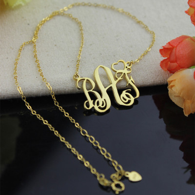 Personalised Initial Monogram Necklace 18ct Solid Gold With Heart - All Birthstone™