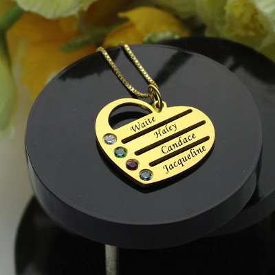 18ct Gold Plated Mothers Birthstone Heart Necklace Engraved Names  - All Birthstone™